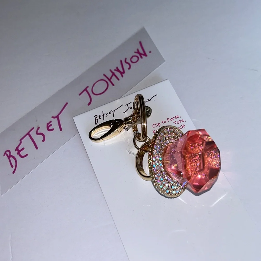 Betsey Johnson bling ring pop crystal handbag charm keychain